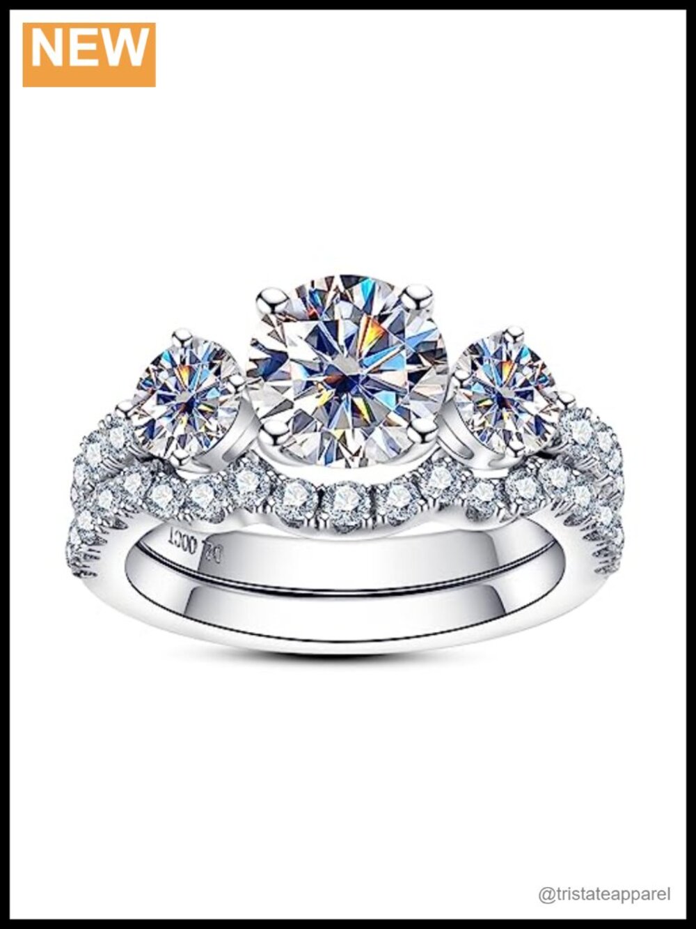 Moissanite Wedding Ring Set 3.7CTTW VVS1 Round Cut 925 Sterling Silver Bridal